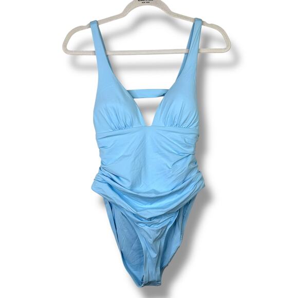 L Space NWT Sydney Sky Blue Plunging Cutout Back One-Piece Swimsuit Size 12 - Picture 2 of 10